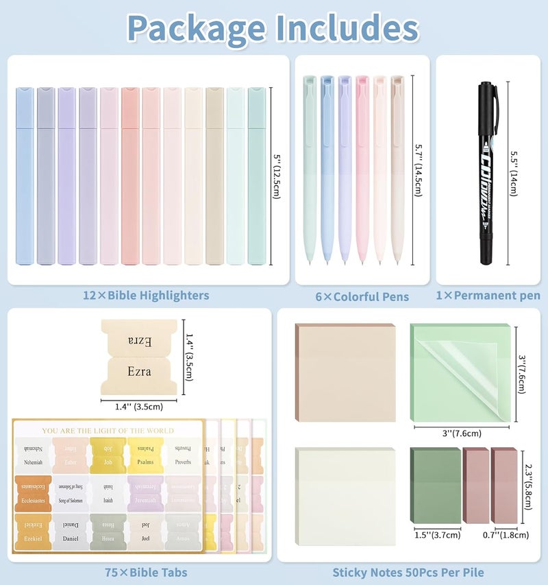 Pidada 30 Pcs Bible Journaling Kit, Colored Bible Study Supplies, 12 Pastel No Bleed Highlighters and 6 Colored Pens, Transparent Sticky Notes and Bible Tabs Set and More, Book Annotation Kit for Women & Men - Image 2